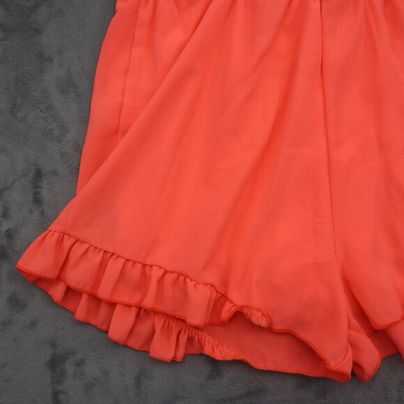 Coco Avante Romper Womens S Orange Sleeveless V Neck Ruffled Hem Casual Outfit - Picture 14 of 16